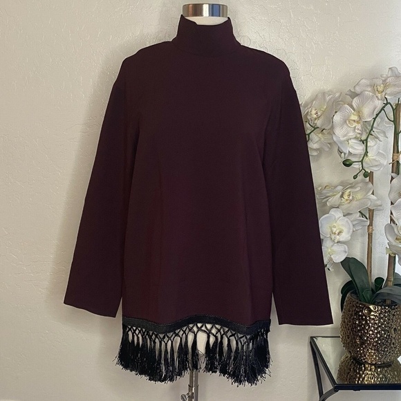 ZARA Woman High Neck Top Fringe Hem Size S Tunic - Picture 1 of 6